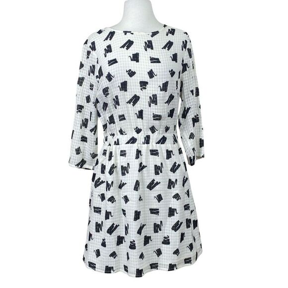 ASOS 3/4 Sleeve White and Black Graphic Print Dress SIze 10 - Picture 1 of 7